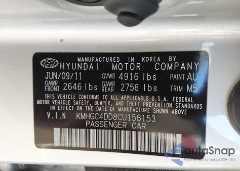 2012 Hyundai Genesis 3.8 from USA, damaged, VIN KMHGC4DD8CU158153